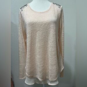 EYESHADOW Beaded Shoulder Blush Pink Top EUC